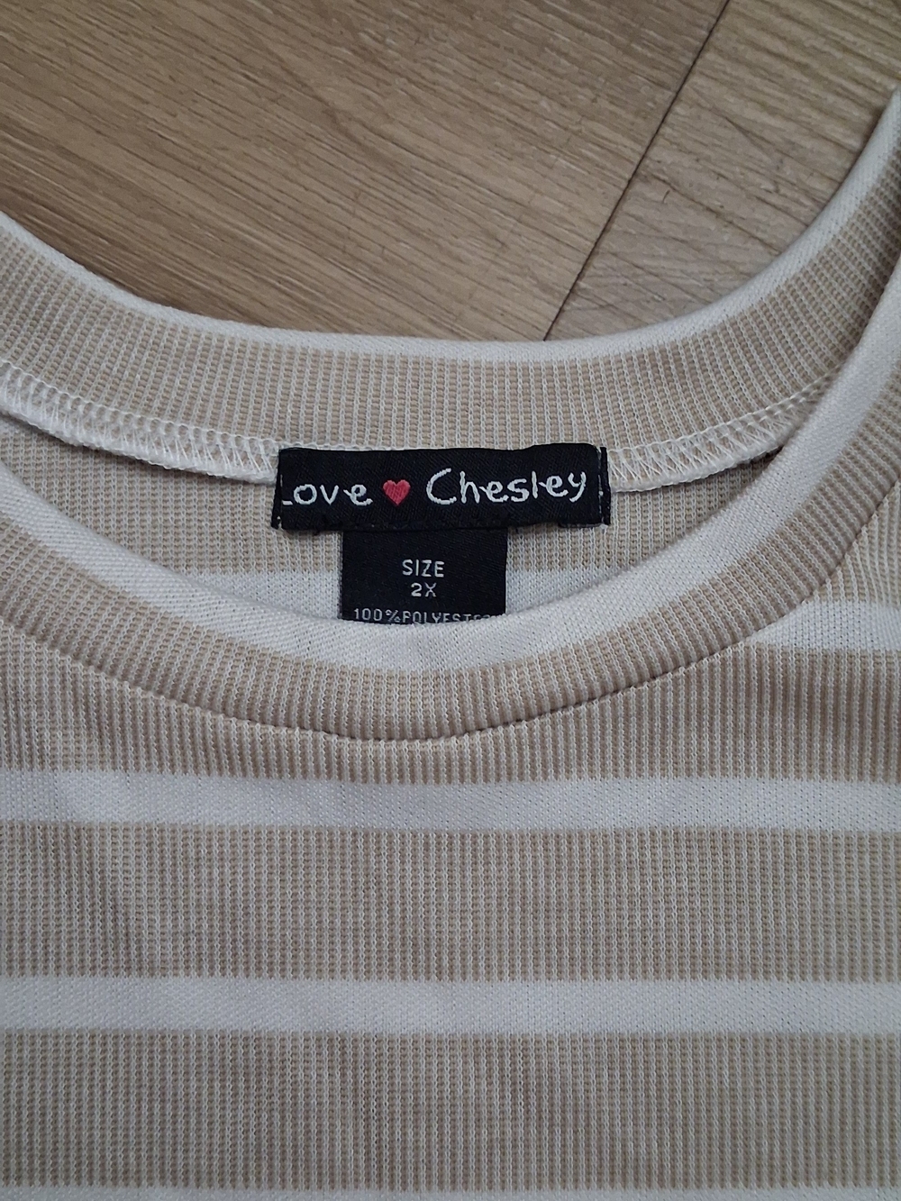 Love Chesley Beige & White Striped Ribbed Dress